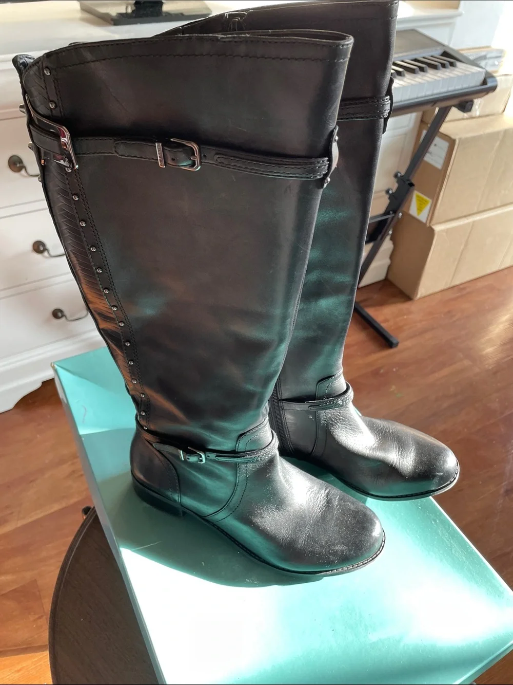 Gianni Bini Black Over-the-Knee Buckle Riding Boots